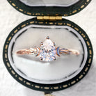 Unique Celestial Pear Moissanite 14k rose gold Engagement Ring
