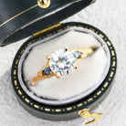 Unique Three Stone Round Lab Diamond 14k yellow gold Engagement Ring