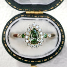 Pear Green Lab Sapphire Moissanite Halo 14k yellow gold Engagement Ring