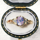Oval Pink Sapphire Moissanite 14k yellow gold Engagement Ring