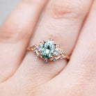 Woodland Three Stone Teal Moissanite 14k  rose gold Engagement Ring