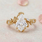 Unique Vintage Botanical Kite Lab Grown Diamond 14K Yellow Gold Engagement Ring