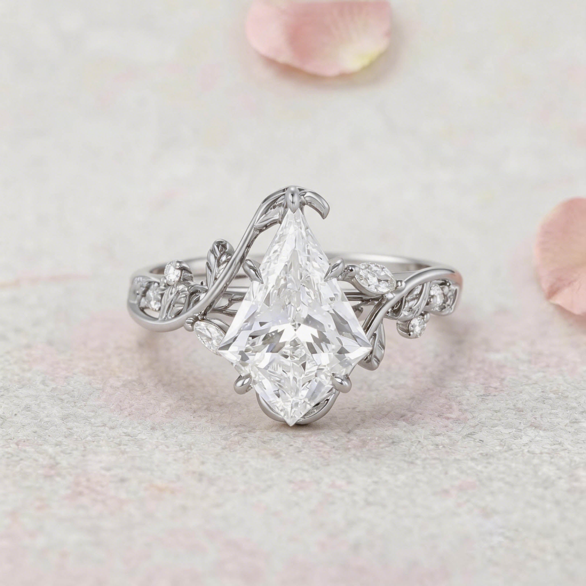 Unique Vintage Botanical Kite Lab Grown Diamond 14K Yellow Gold Engagement Ring