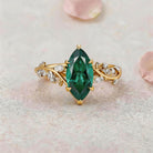 Vintage Vine Marquise Cut Lab Emerald and Diamond Bypass 14K Yellow Gold Engagement Ring