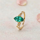 Vintage Vine Marquise Cut Lab Emerald and Diamond Bypass 14K Yellow Gold Engagement Ring