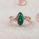 Vintage Vine Marquise Cut Lab Emerald and Diamond Bypass 14K Yellow Gold Engagement Ring