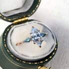 Unique Marquise Moissanite and Kite Green Sapphire 14k rose gold Engagement Ring