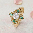 Vintage Floral Round Lab Grown Diamond 14K Yellow Gold Bridal Ring Set