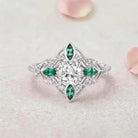 Vintage Floral Round Lab Grown Diamond 14K Yellow Gold Bridal Ring Set