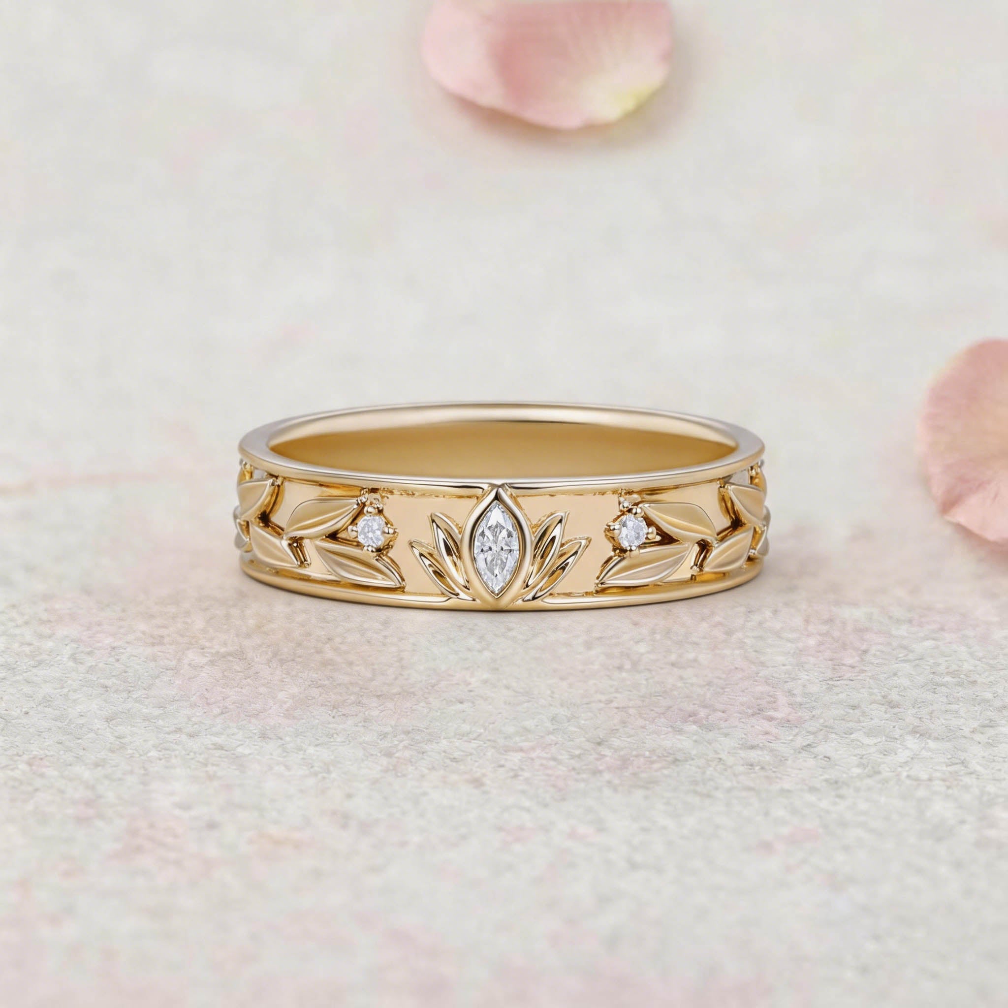 Vintage Moissanite 14k yellow gold Wedding Band