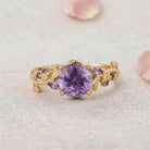 Vintage Nature-Inspired Round Amethyst 14K Yellow Gold Engagement Ring