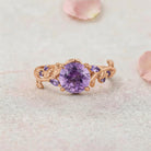 Vintage Nature-Inspired Round Amethyst 14K Yellow Gold Engagement Ring