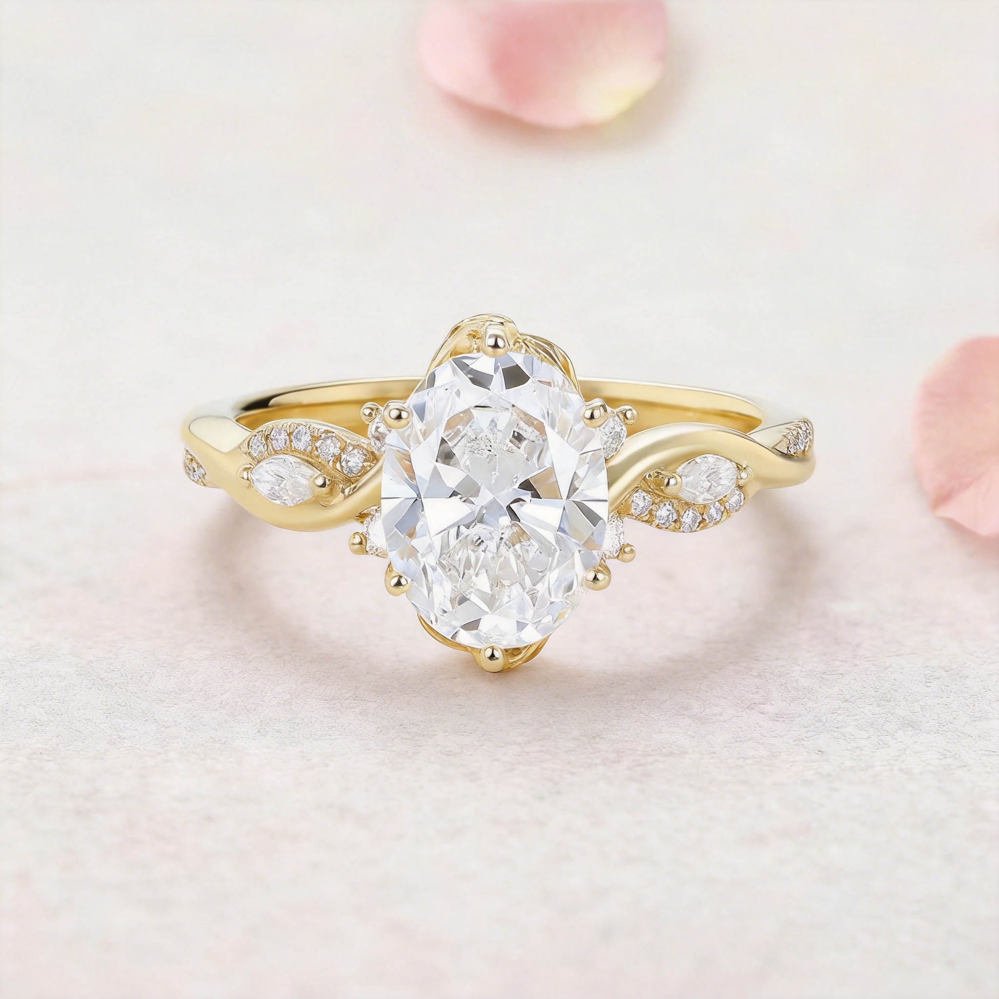 Vintage Twisted Vine Oval Lab Grown Diamond 14K Yellow Gold Engagement Ring