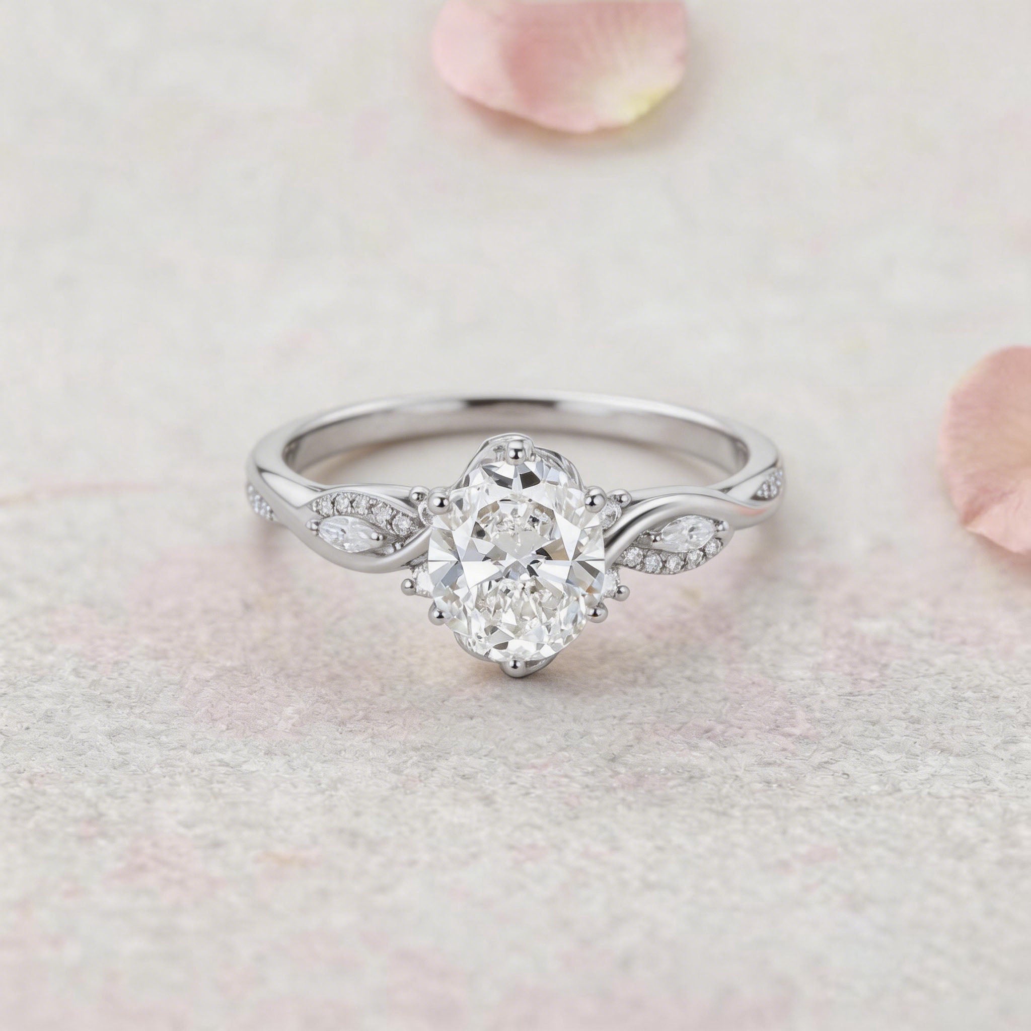 Vintage Twisted Vine Oval Lab Grown Diamond 14K Yellow Gold Engagement Ring