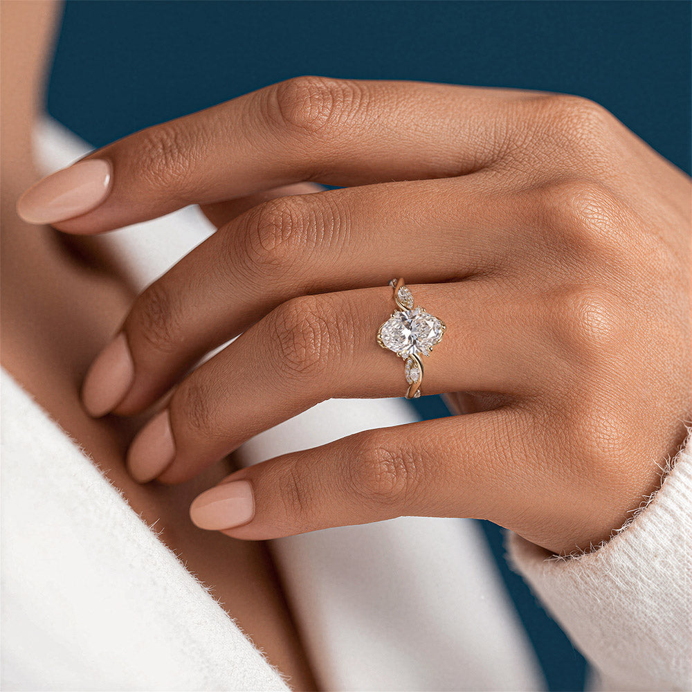 Vintage Twisted Vine Oval Lab Grown Diamond 14K Yellow Gold Engagement Ring