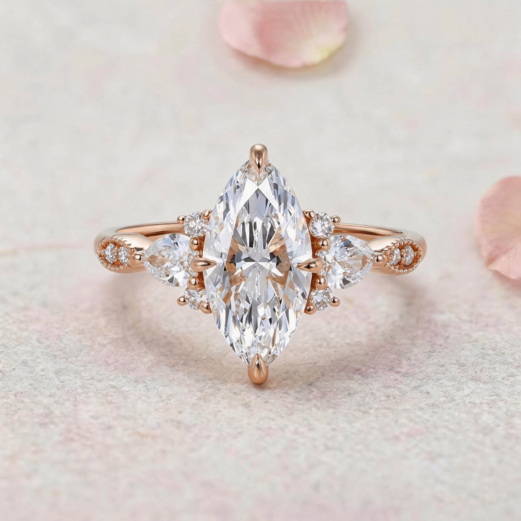 Vintage Milgrain Marquise Lab Grown Diamond 14K Yellow Gold Engagement Ring