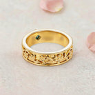 Vintage Floral Relief Princess Cut Moss Agate 14K Yellow Gold Wedding Band