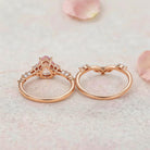 Vintage Elven Pear Cut Pink Sapphire and Diamond 14K Yellow Gold Bridal Ring Set