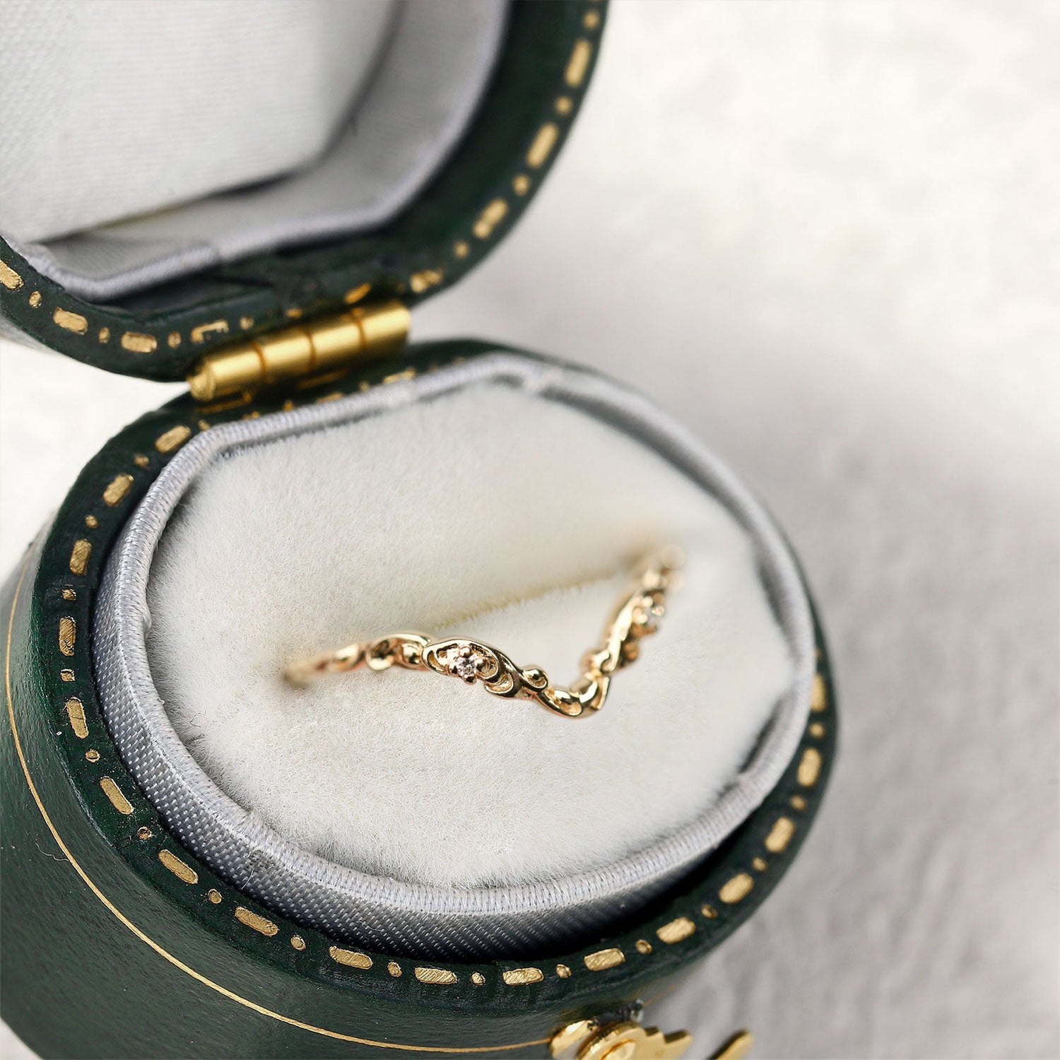 Unique Vintage Round Moissanite 14k yellow gold Odessa Band