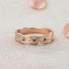 Vintage Leaf Vine Wavy Wide Sapphire 14K Yellow Gold Wedding Band