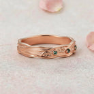 Vintage Leaf Vine Wavy Wide Sapphire 14K Yellow Gold Wedding Band