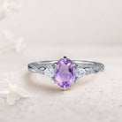 Unique Three Stone Oval Amethyst Ring 18K White Gold Engagement Ring