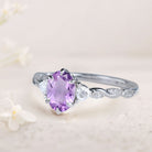 Unique Three Stone Oval Amethyst Ring 18K White Gold Engagement Ring