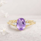 Unique Oval Amethyst and Moissanite 18K Yellow Gold Wedding Ring