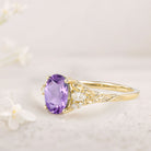 Unique Oval Amethyst and Moissanite 18K Yellow Gold Wedding Ring