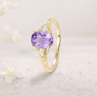 Unique Oval Amethyst and Moissanite 18K Yellow Gold Wedding Ring