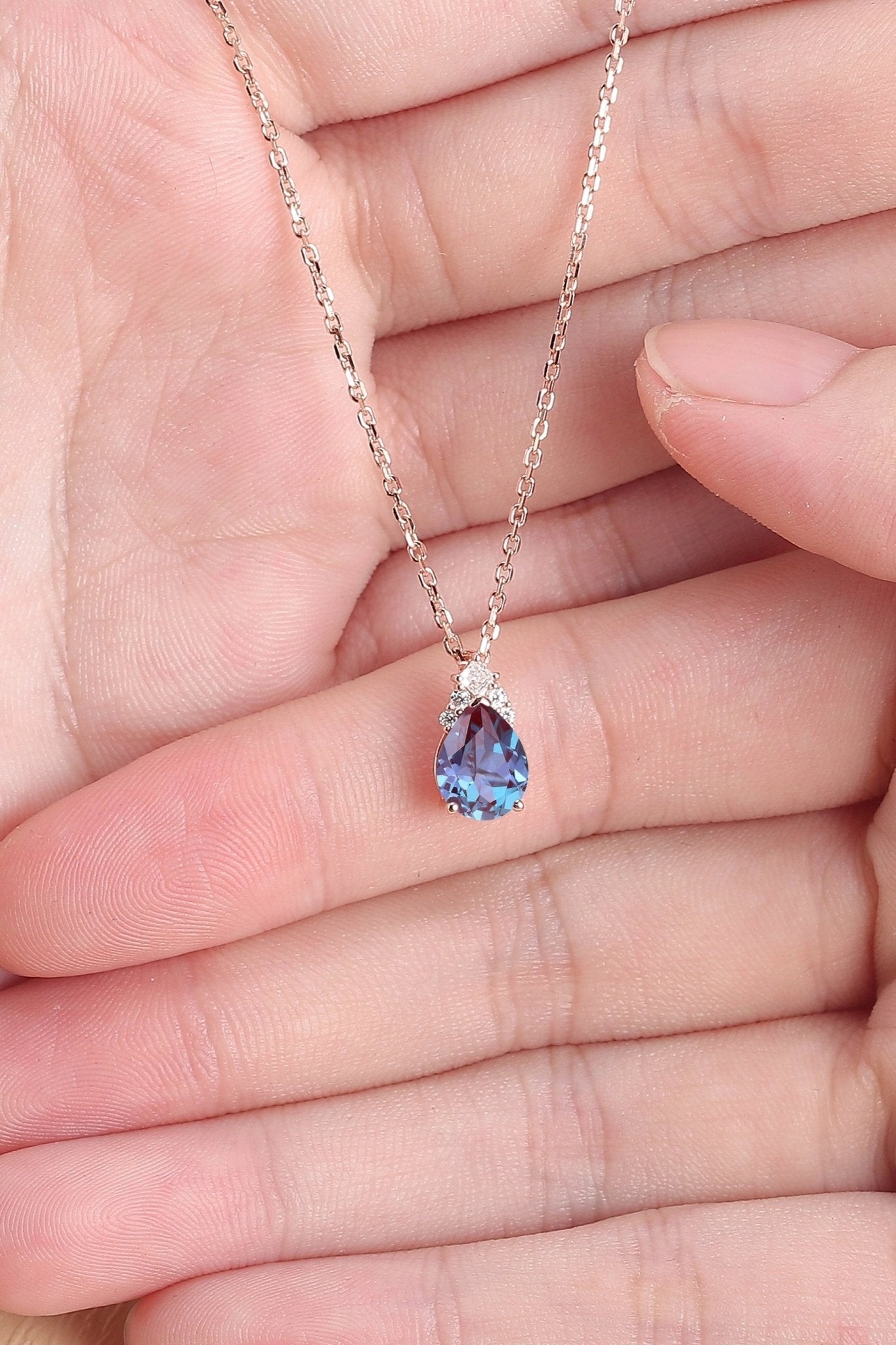 Unique Princess Pear Cut Alexandrite Necklace - Oore Jewelry