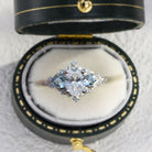 Unique Briar Rose Three Stone Oval Lab Grown Diamond and Aquamarine Ring - Oore Jewelry