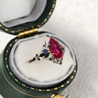 Unique Starlight Marquise Lab Ruby and Black Onyx 18K Yellow Gold Ring
