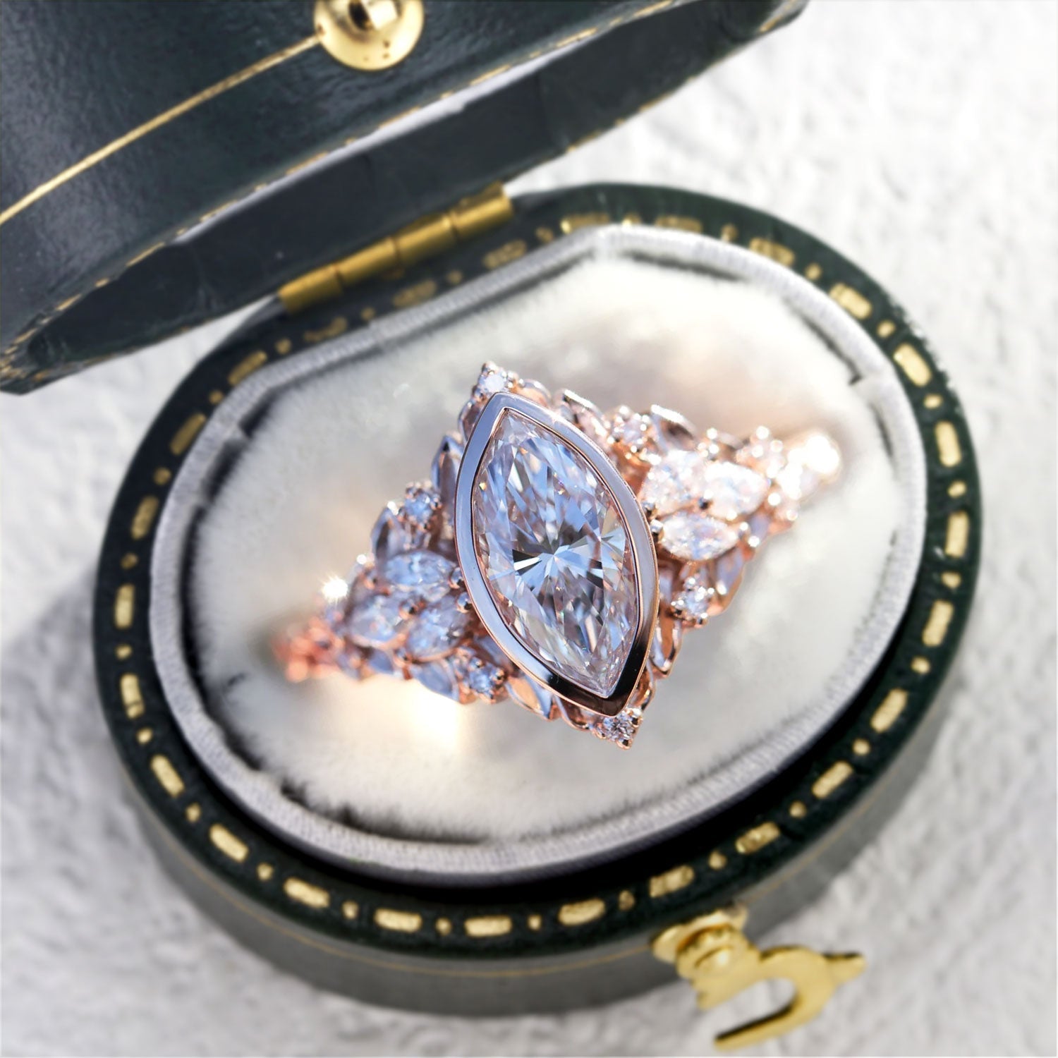 Briar Rose Starlight Bezel Marquise Moissanite Statement Ring - Orlina Jewelry