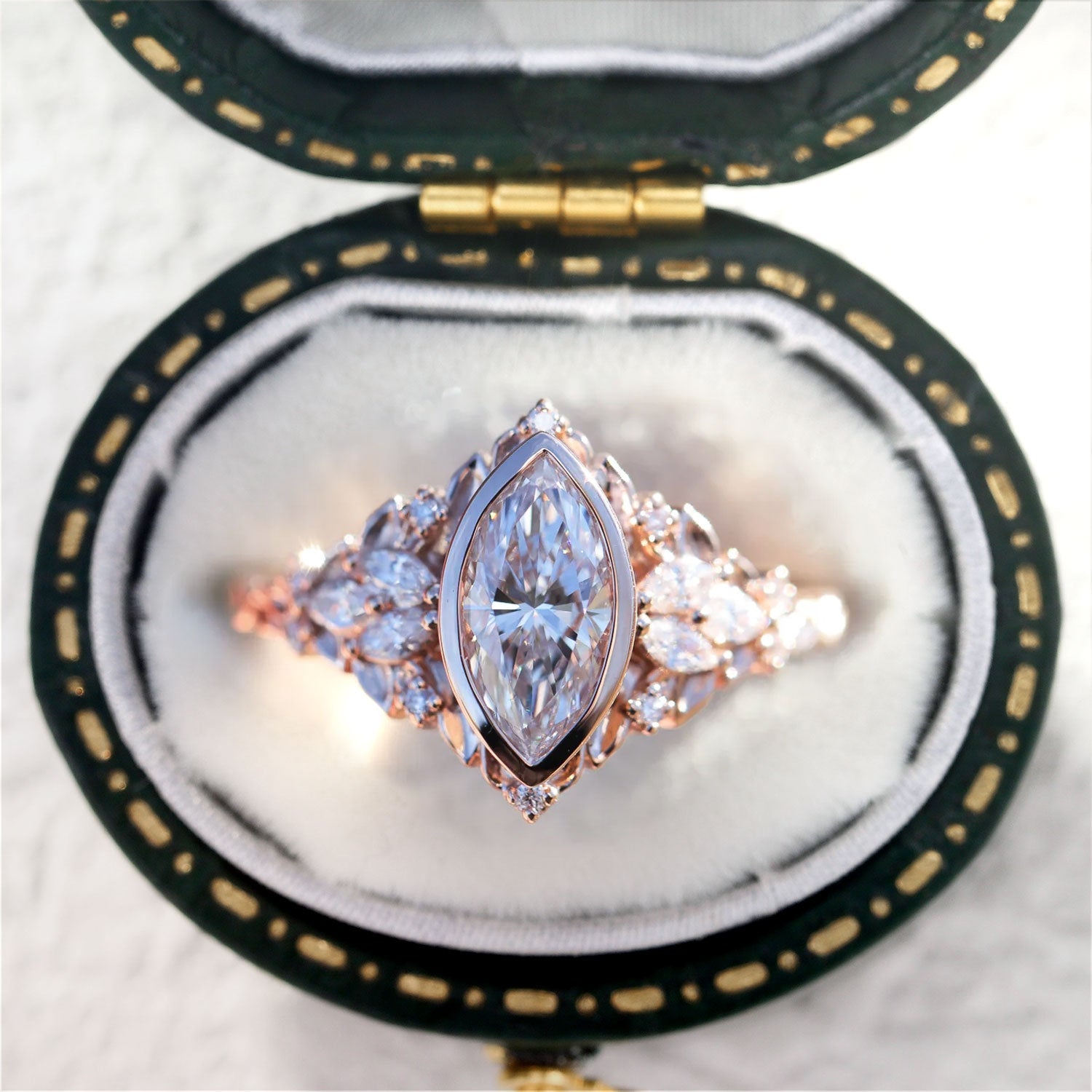 Briar Rose Starlight Bezel Marquise Moissanite Statement Ring - Orlina Jewelry