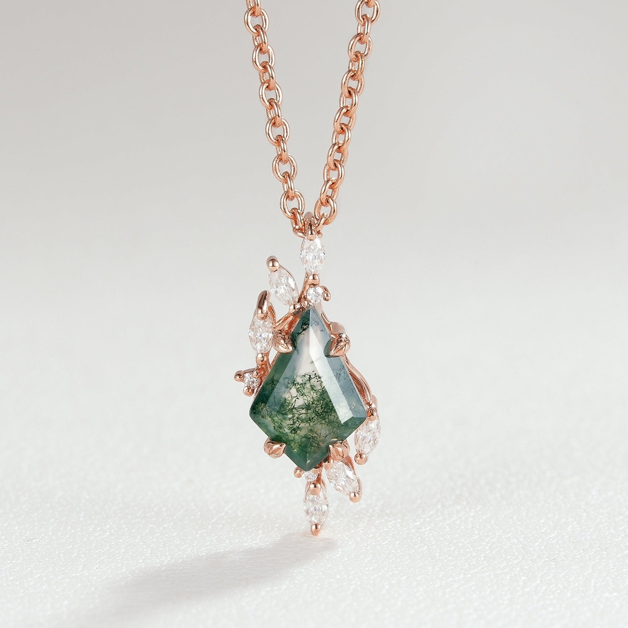 Unique Kite Cut Moss Agate Leafy Necklace - Oore Jewelry