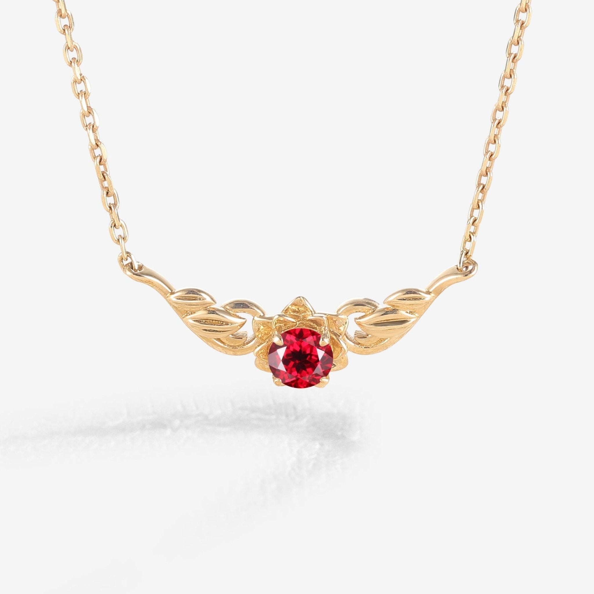 Unique Round Cut Lab Ruby Flora Necklace - Oore Jewelry
