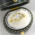 Unique floral engagement rings Briar Rose Three Stone Oval Moissanite 18K Yellow Gold Ring