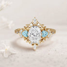 Customize your own Vintage Briar Rose Oval Moissanite and Aquamarine Engagement Ring Filigree Ring - Oore Jewelry