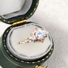 Unique Briar Rose Three Stone Round Moissanite and Green Moissanite 18K Yellow Gold accents Ring
