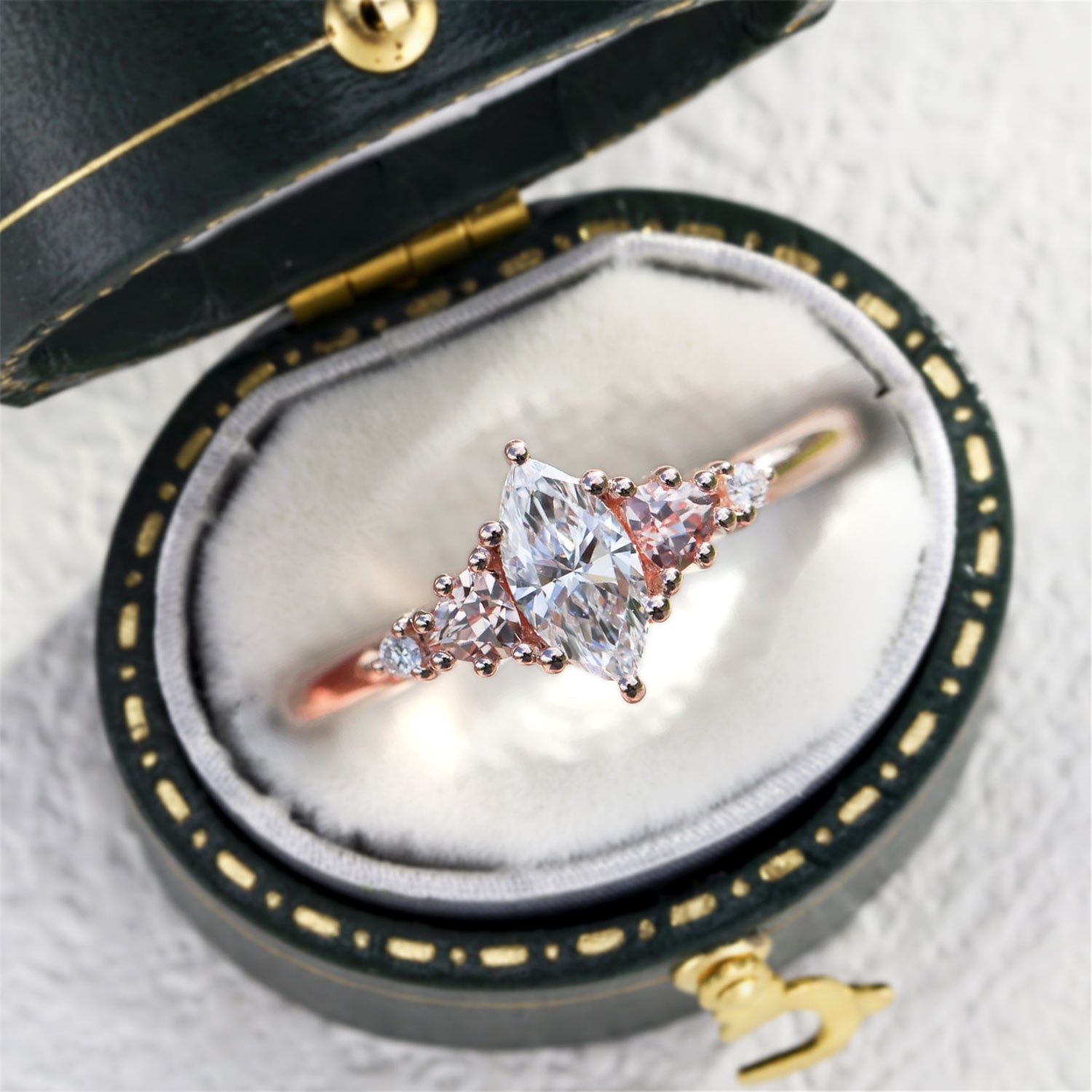 Harbor Marquise Moissanite Peach Sapphire Engagement Ring - Orlina Jewelry