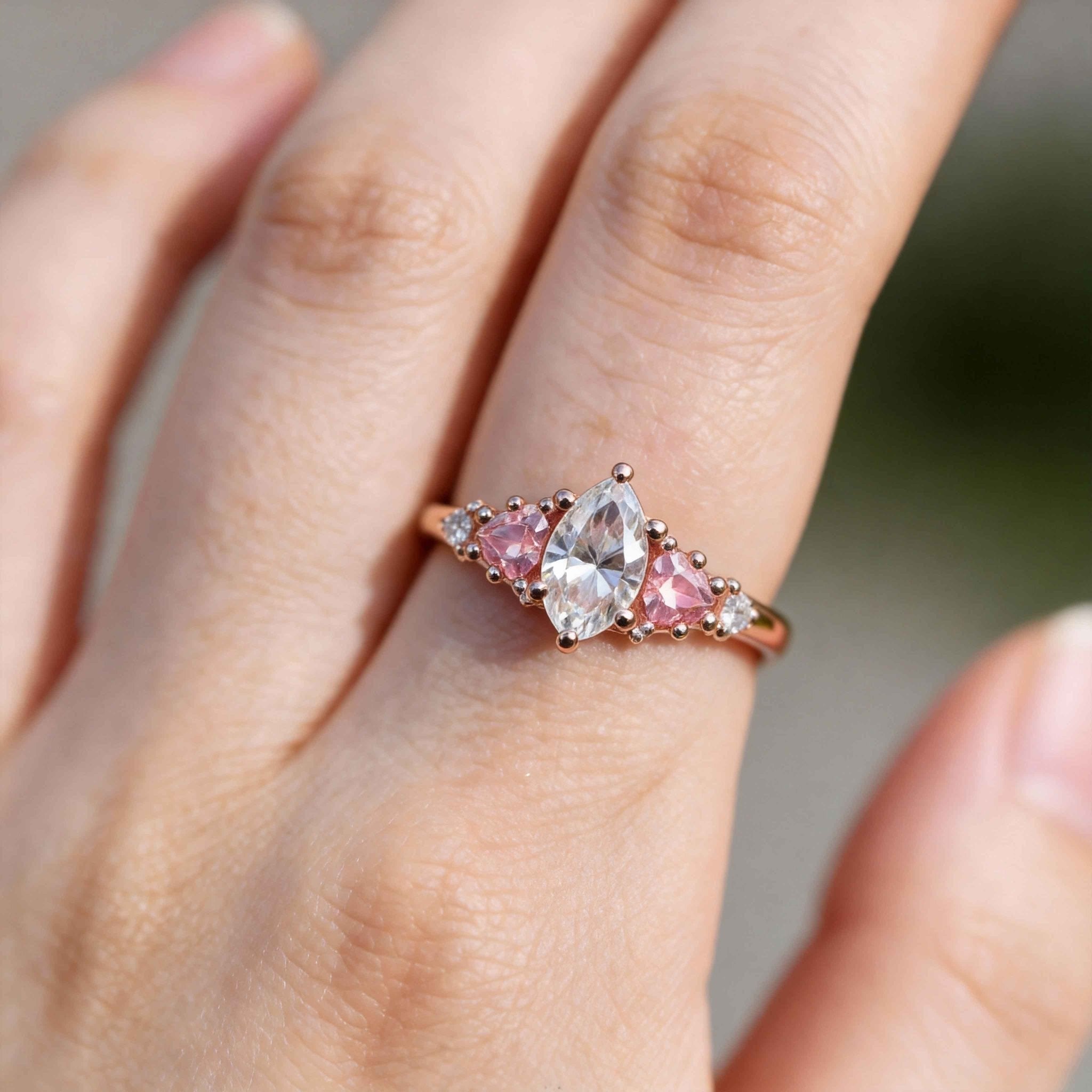 Harbor Marquise Moissanite Peach Sapphire Engagement Ring - Orlina Jewelry