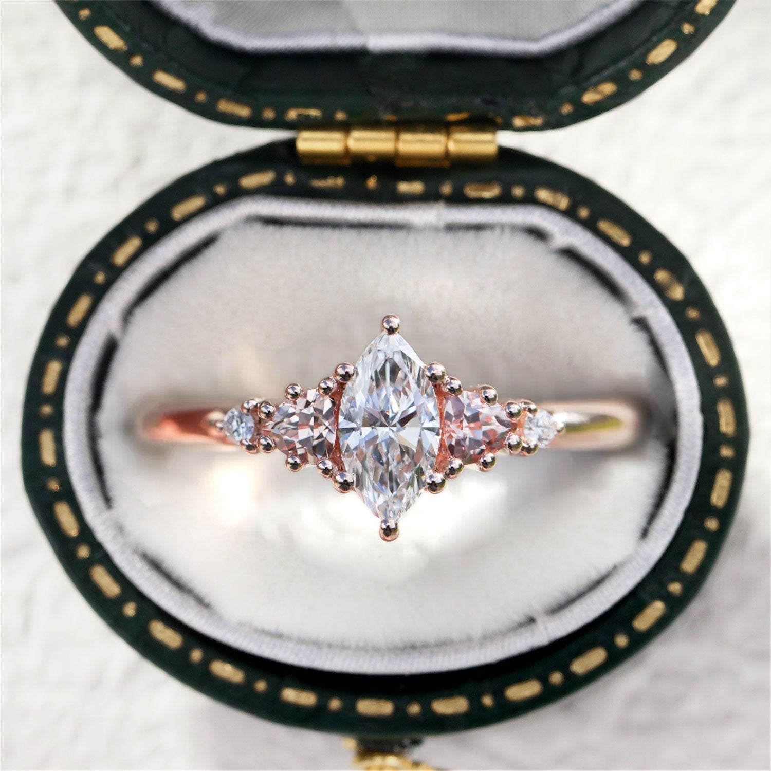 Harbor Marquise Moissanite Peach Sapphire Engagement Ring - Orlina Jewelry