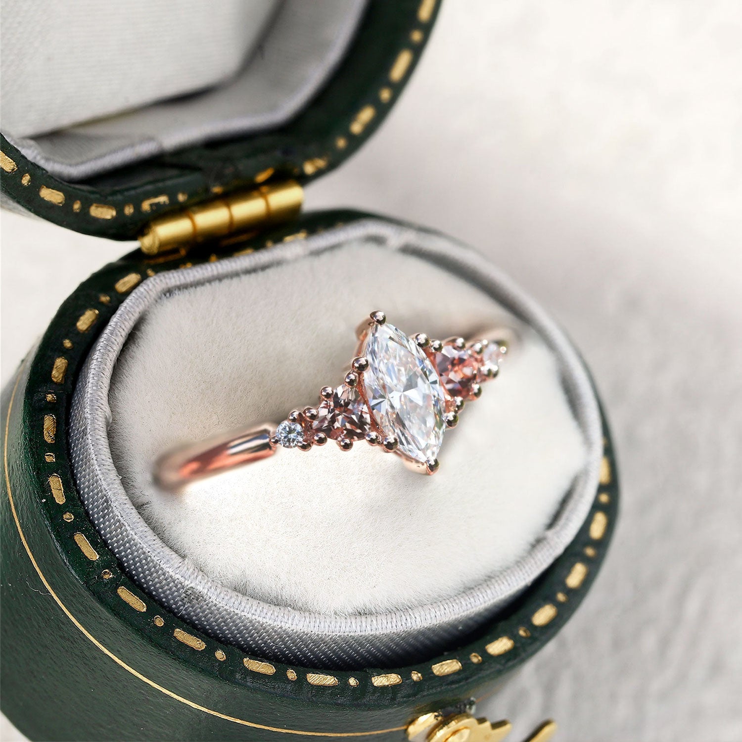 Harbor Marquise Moissanite Peach Sapphire Engagement Ring - Orlina Jewelry