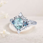 Vintage Briar Rose Oval Green Lab Sapphire and Alexandrite 18K White Gold Engagement Ring Filigree Ring
