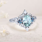 Vintage Briar Rose Oval Green Lab Sapphire and Alexandrite 18K White Gold Engagement Ring Filigree Ring