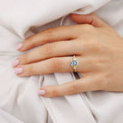 Unique floral engagement rings Emerald Cut Lab Aquamarine Flower Engagement Ring Aquamarine Halo Leaf 18K Yellow Gold Wedding Ring