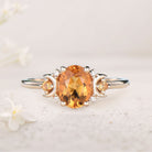 Vintage Moon Inspired Citrine Engagement Ring Anniversary Ring Magic Crescent Moon 18K Yellow Gold Healing Gem Ring
