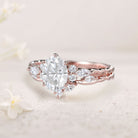 Unique Oval Forever One Moissanite Bridal Ring Set Twisted 18K Rose Gold Engagement Ring