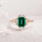 Vintage Lab Emerald 18K Yellow Gold Engagement Ring Whimsical Charm Bridal Ring